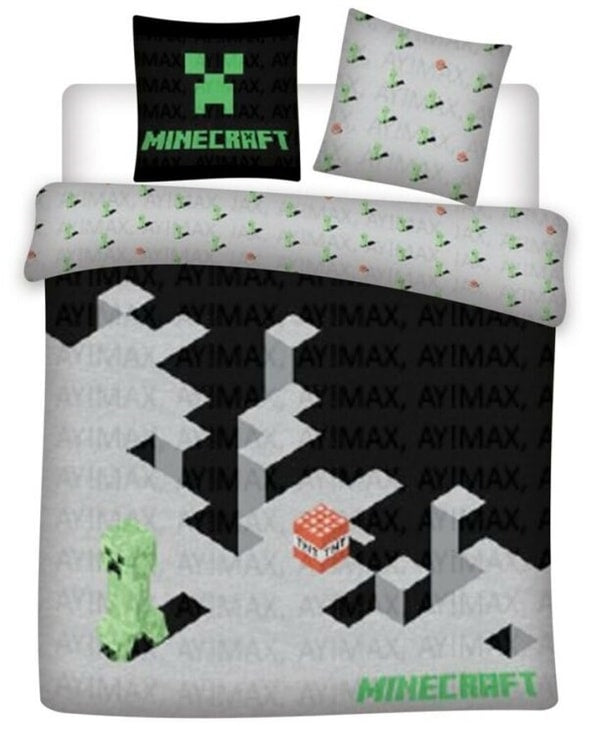 Minecraft - Housse de couette en polycoton TNT Creeper (240x220cm + 2x 63x63cm) - flash vidéo
