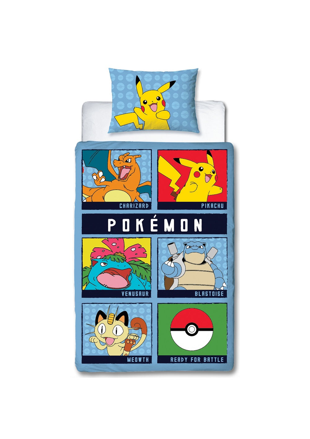 Pokémon - Parure de lit en microfibre "Ready for Battle" (140x200cm + 63x63cm) - flash vidéo
