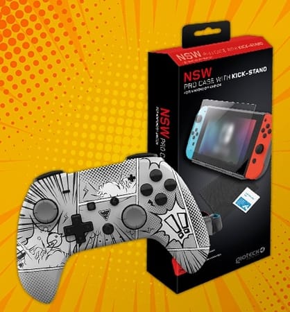 DragonShock - Bundle Manette compacte sans fil Bluetooth PopTop Manga pour Switch et Switch OLED + Protection Pro avec Kick-Stand