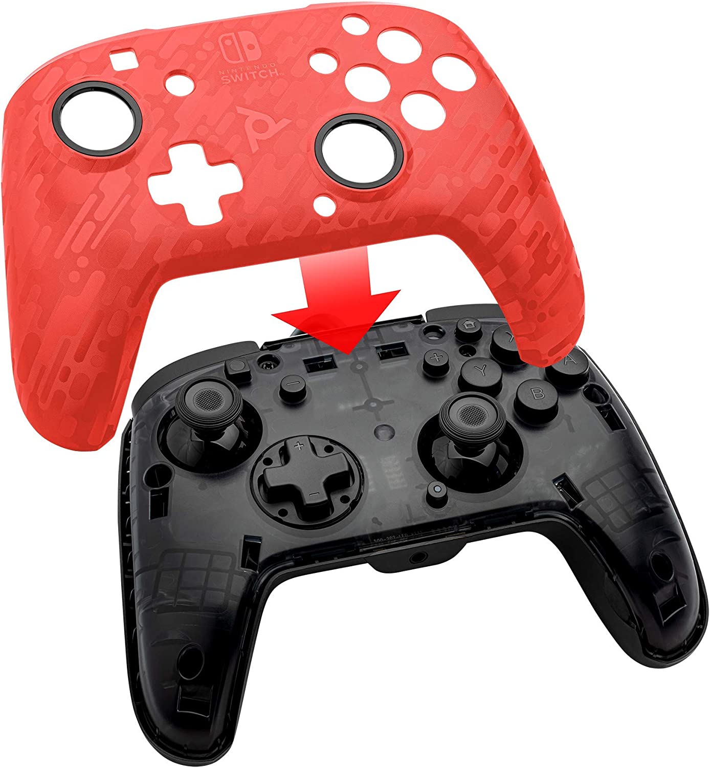 PDP - Manette filaire Faceoff Deluxe+ Audio Rouge camouflage pour Nintendo Switch et Switch OLED