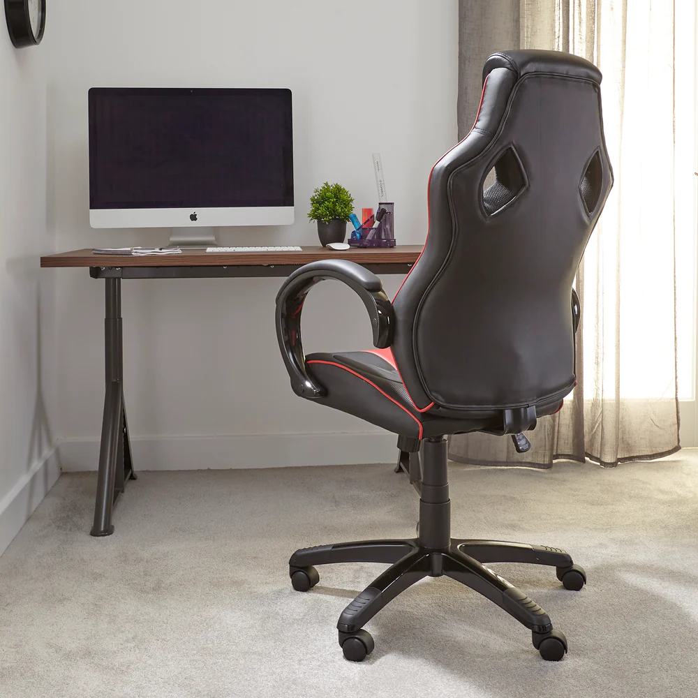 X Rocker - Maverick Height Adjustable Black & Red Office Gaming Chair with Natural Lumbar support