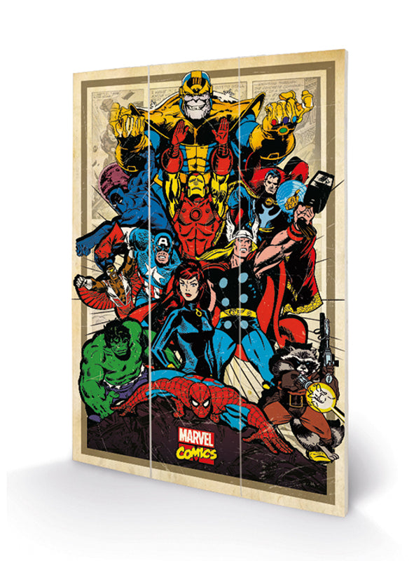 Marvel Comics - Avengers à l'Action Impression sur Bois 20 X 29.5 cm