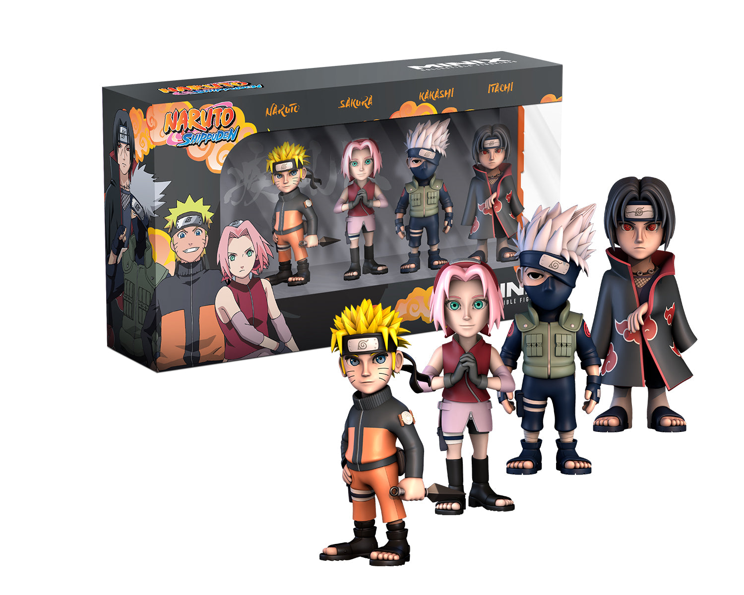 Minix -Animé -Naruto Shippuden -Pack de 4 Naruto Shippuden (Naruto, Kakashi, Itachi, Sakura) -Figurine -7 cm