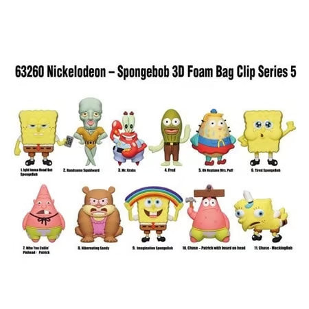 Nickelodeon - Assortiment en blind box de figurines de sac de collection Bob l'éponge en mousse (Série 5) (24 pcs)