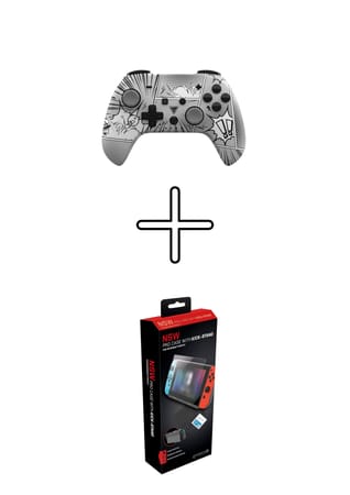 DragonShock - Bundle Manette compacte sans fil Bluetooth PopTop Manga pour Switch et Switch OLED + Protection Pro avec Kick-Stand