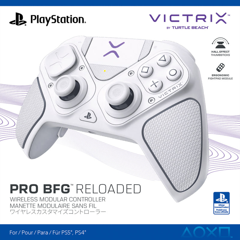 Manette modulaire sans fil Victrix Pro BFG Reloaded blanche pour PlayStation 5, PlayStation 4 et Windows 10/11