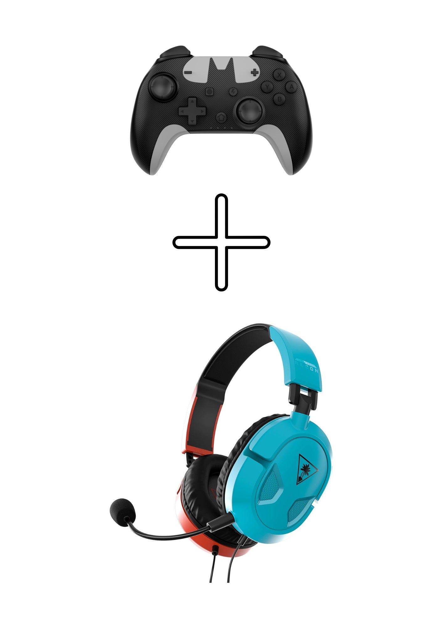 DragonShock - Bundle Manette compacte sans fil Bluetooth PopTop The Signal pour Switch et Switch OLED + Casque de jeu filaire Recon 50 Rouge et Bleu Néon