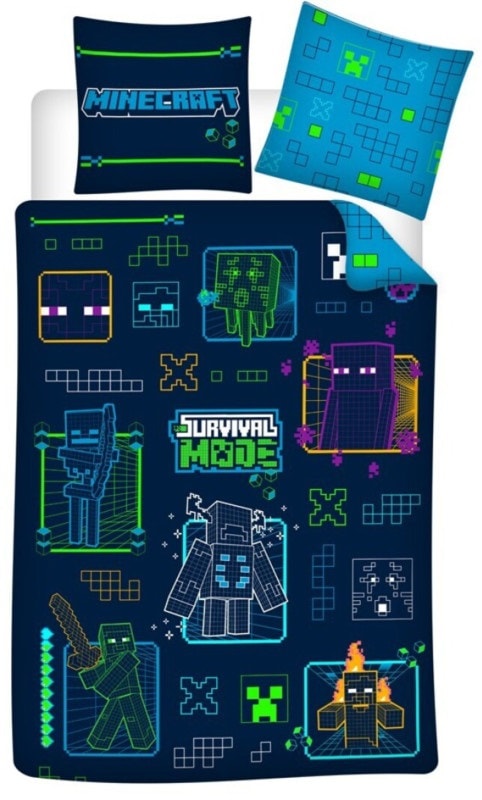 Minecraft - Housse de couette en microfibre Mode survie (140x200cm + 63x63cm) - flash vidéo