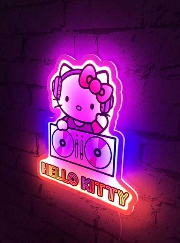 Hello Kitty - Applique murale néon Hello Kitty DJ