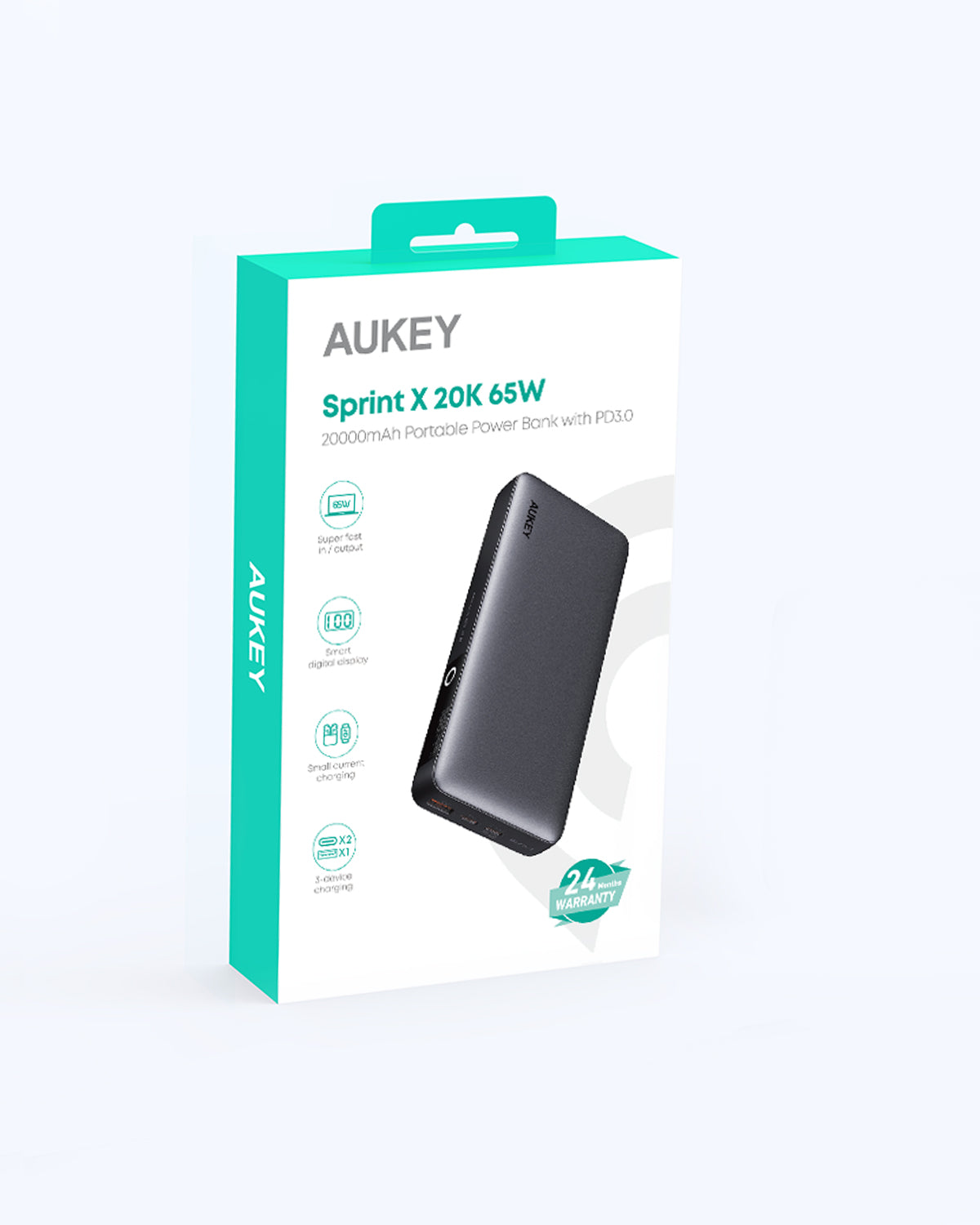 Aukey - Power Bank Noire Sprint X 20000mAh 65W Charge rapide