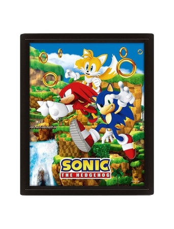 Sega - Sonic The Hedgehog - "Catching Rings" Cadre 3D Lenticulaire 26x20cm - flash vidéo