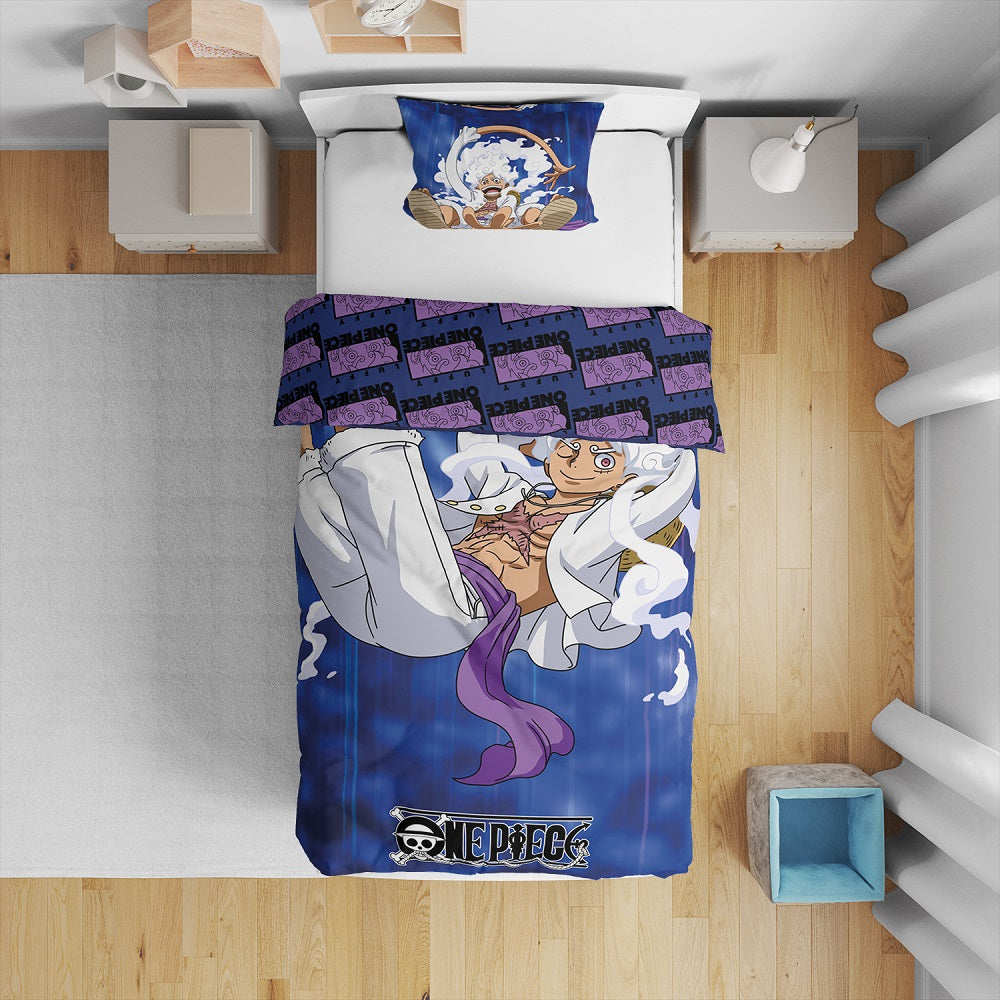 One Piece - Parure de lit en microfibre Luffy Gear 5 (140x200cm + 63x63cm) - flash vidéo