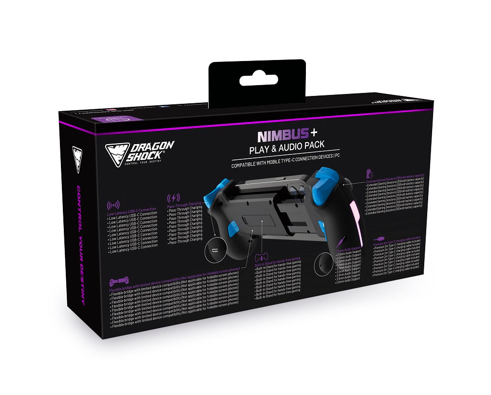 DragonShock - Nimbus+ Play et Audio Pack - Manette sans fil Bluetooth Noire pour Mobile