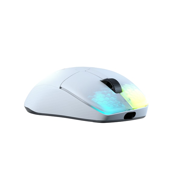 Roccat - Souris de jeu sans-fil optique RGB hyperlégère, ergonomique et ultraperformante Kone Pro Air Blanche - flash vidéo
