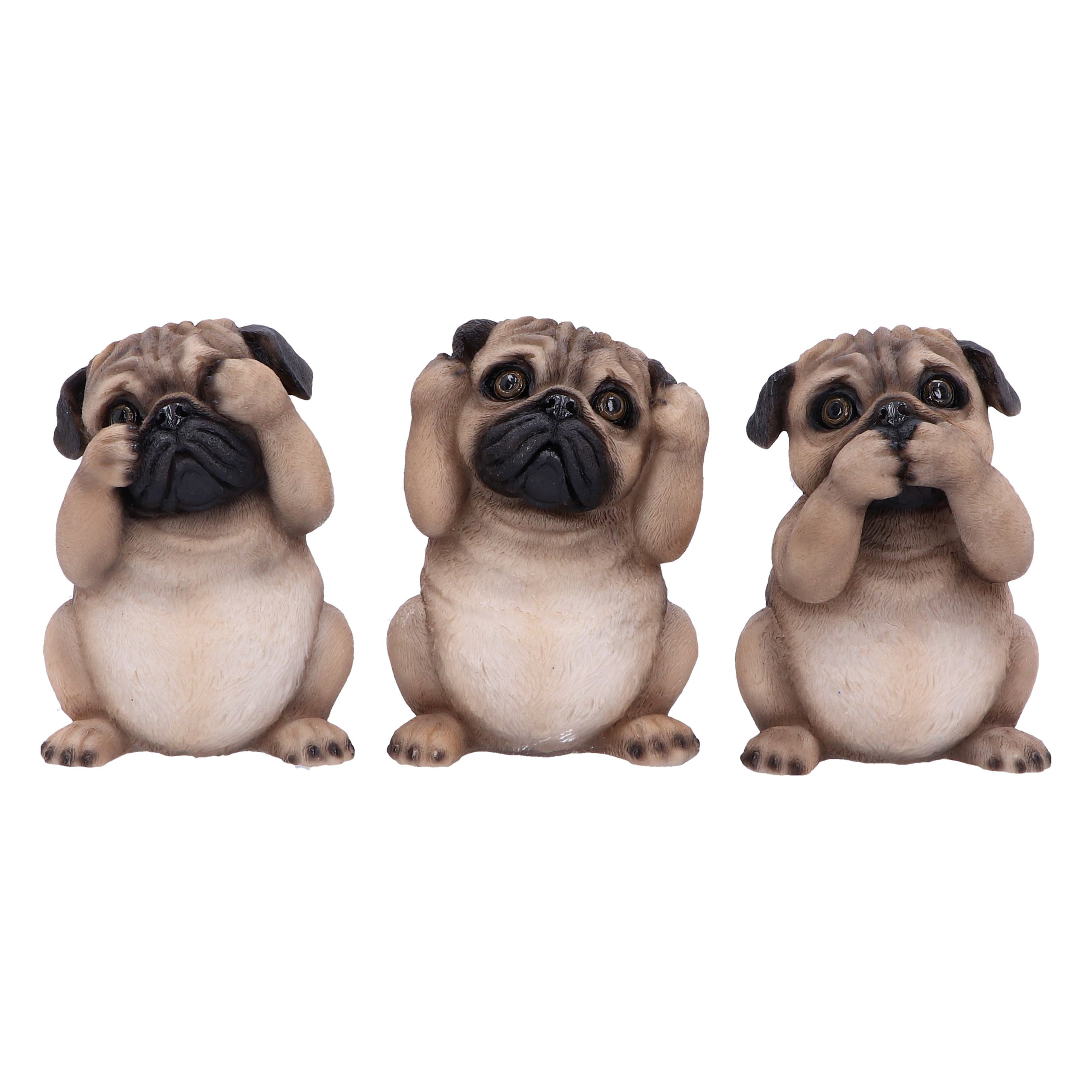 Les trois carlins sages - Figurines de chiens de décoration 8.5cm
