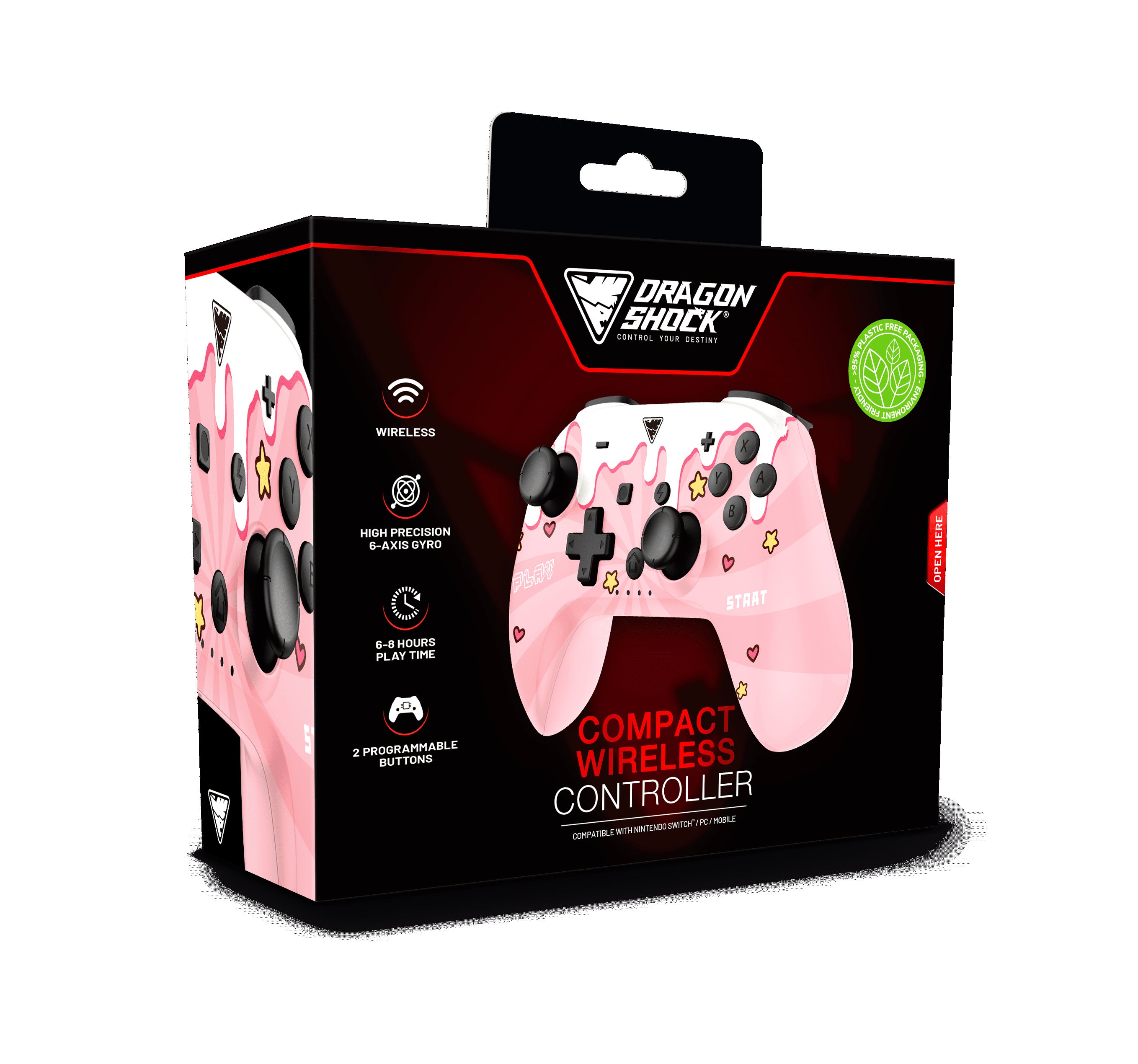 DragonShock - Bundle Manette compacte sans fil Bluetooth PopTop Rose Bonbon pour Switch et Switch OLED + Mario et The Lapins Crétins Kingdom Battle