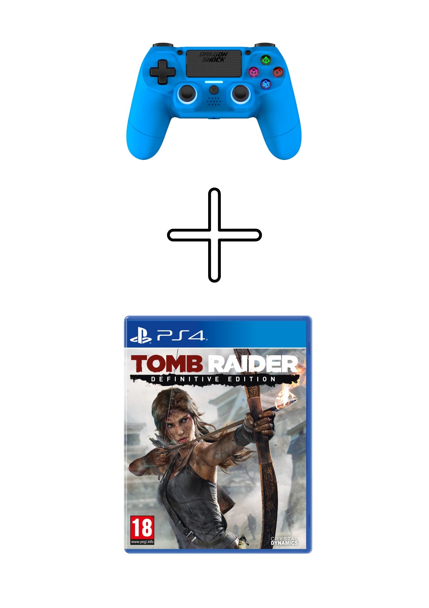 DragonShock - Bundle Manette sans fil Bluetooth MIZAR Bleue pour PS4, PC et Mobile + Tomb Raider Definitive Edition