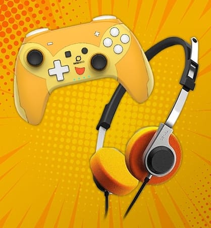 DragonShock - Bundle Manette compacte sans fil Bluetooth PopTop Pika pour Switch et Switch OLED + Casque stéréo Game & Go de style rétro TX20