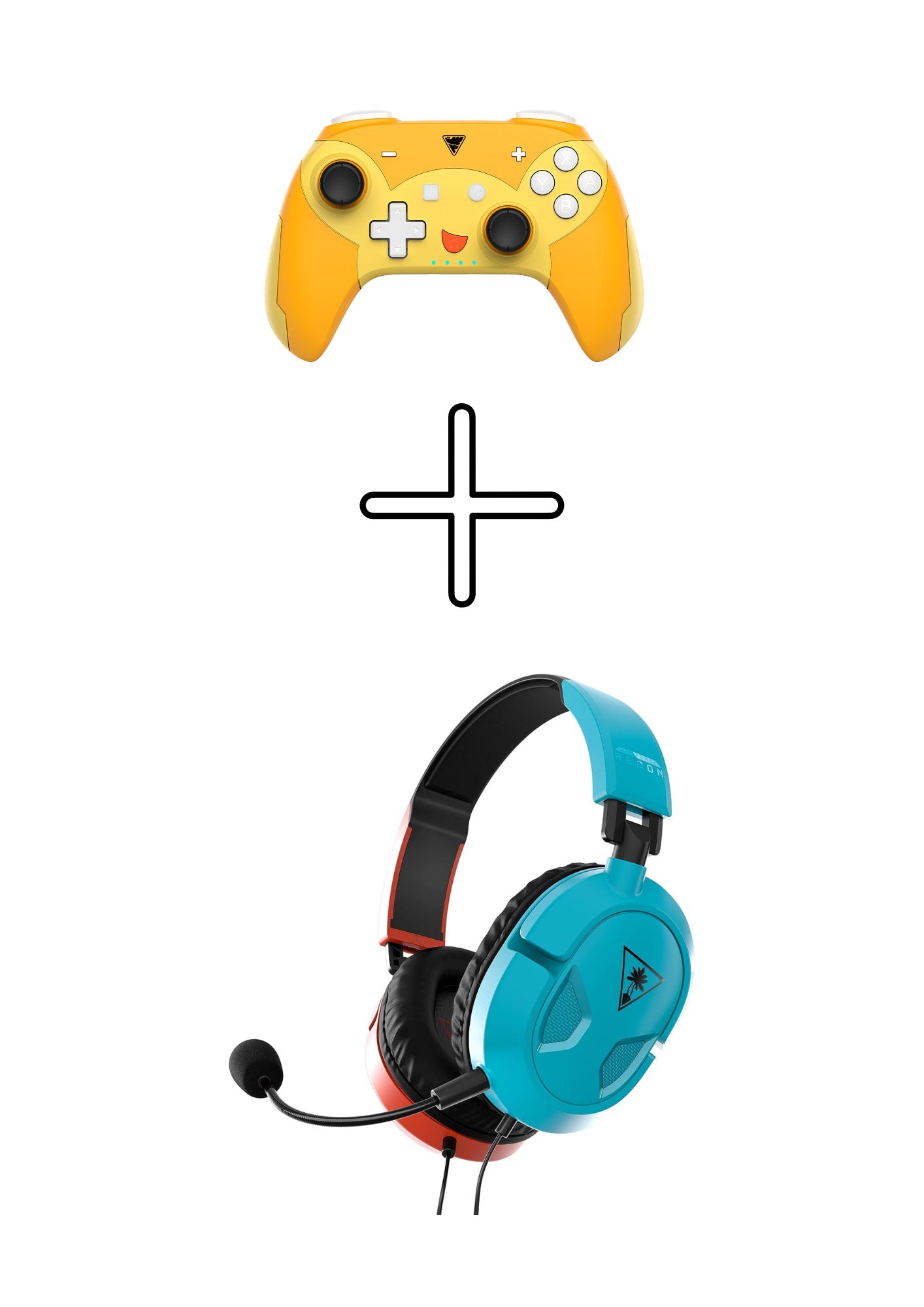DragonShock - Bundle Manette compacte sans fil Bluetooth PopTop Pika pour Switch et Switch OLED + Casque de jeu filaire Recon 50 Rouge et Bleu Néon