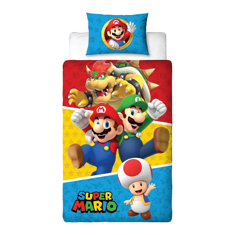 Super Mario - Parure de lit en microfibre Mario et ses amis IV (140x200cm + 63x63cm) - flash vidéo