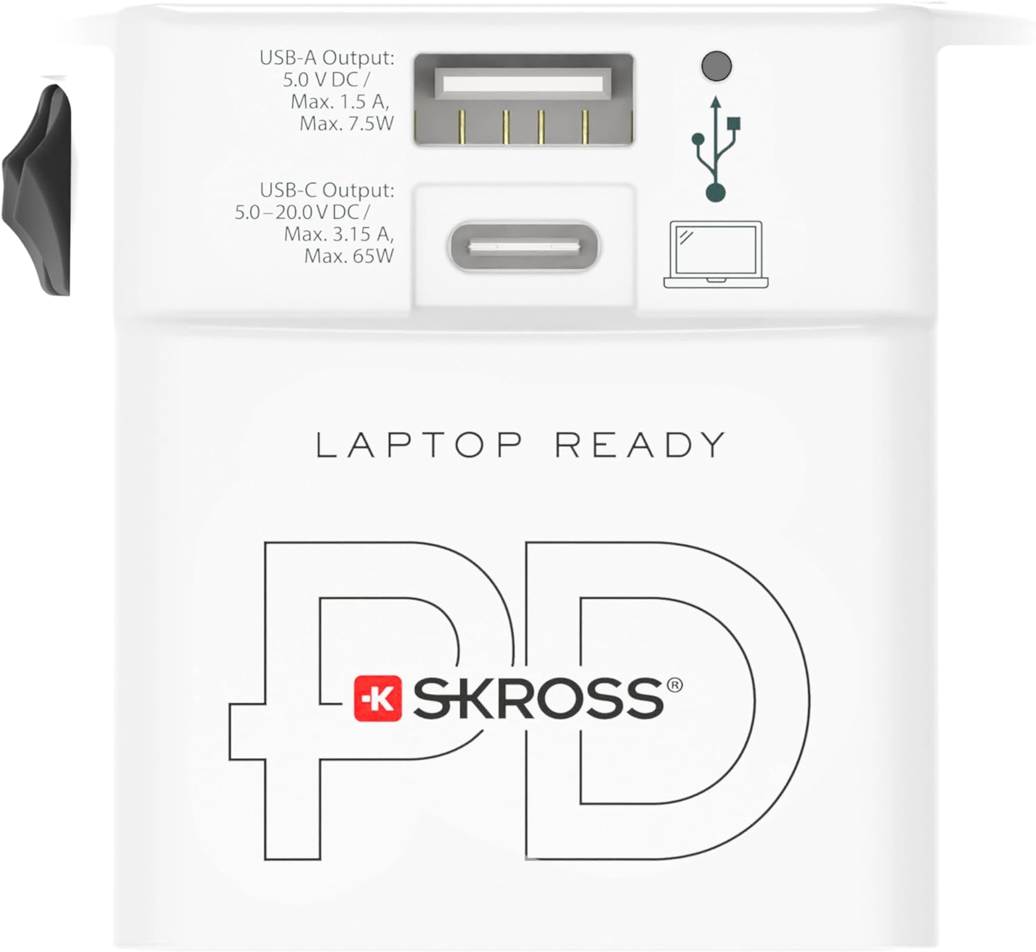Skross - Adaptateur de voyage MUV PRO 2 pôles + 1 USB charge rapide + 1 Type C 3250 mA Blanc - flash vidéo