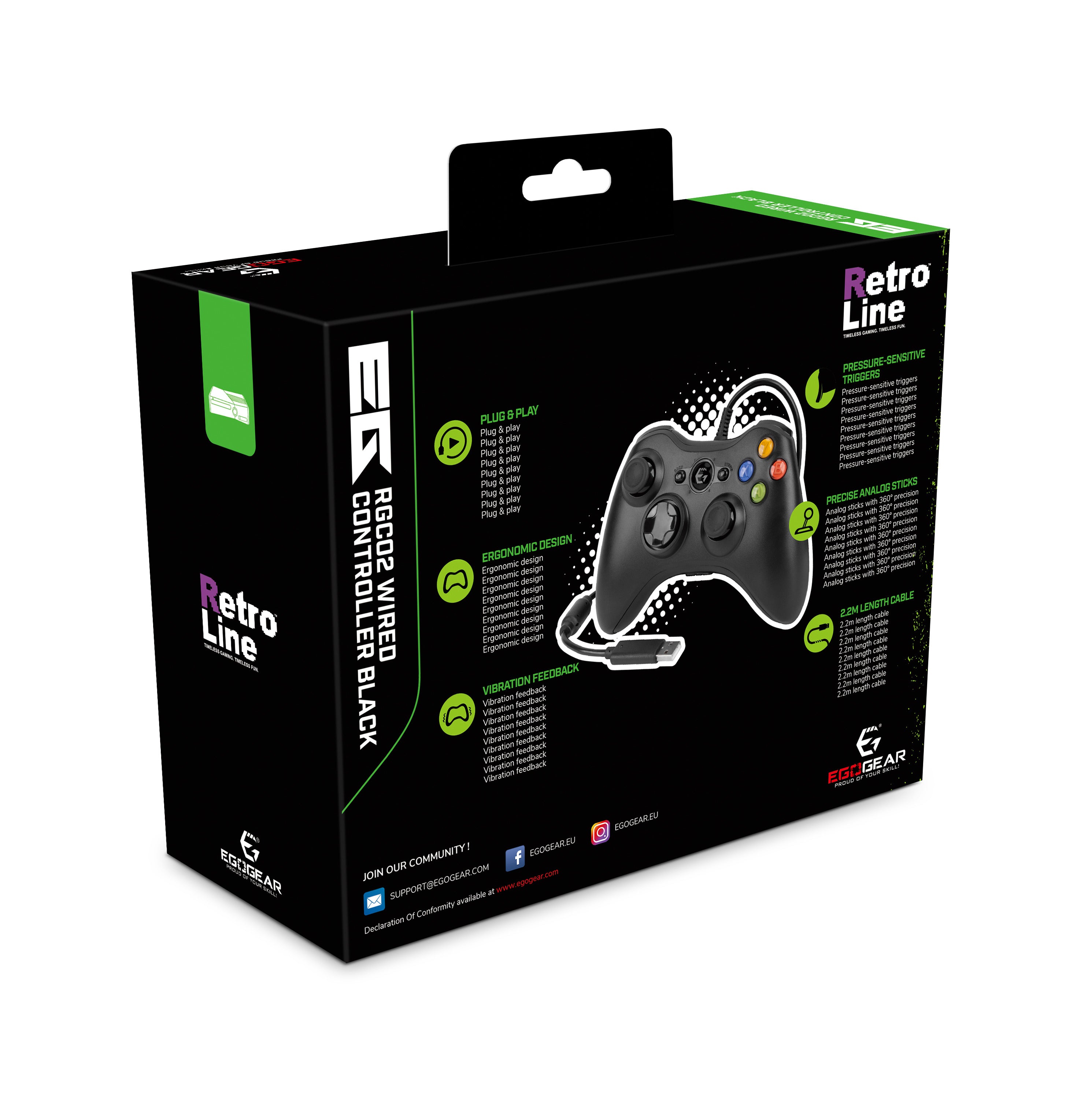 EgoGear - Manette filaire RGC02 Noire pour X360 et PC