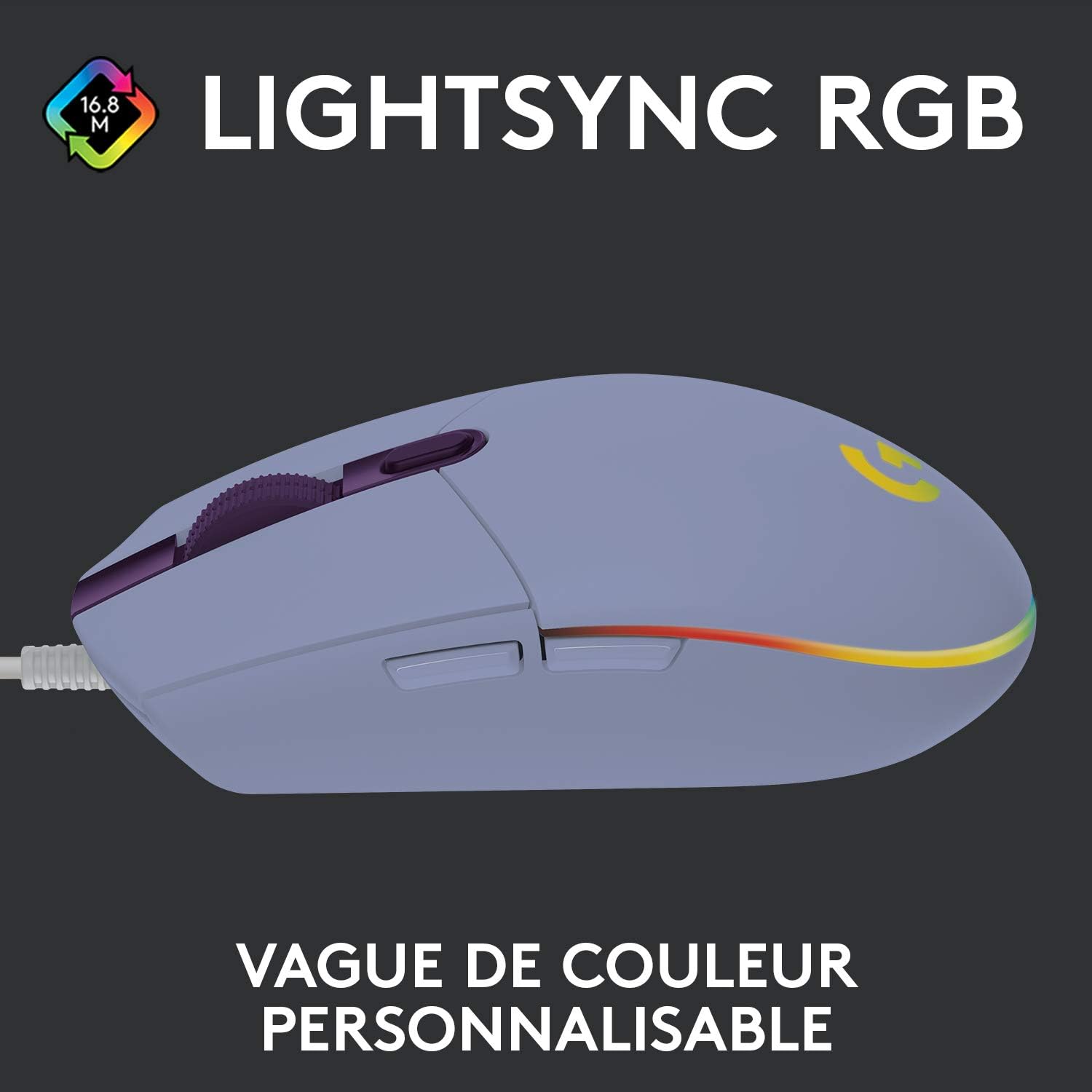 Logitech Souris de jeu sans fil G203 Lightsync Lilas - flash vidéo