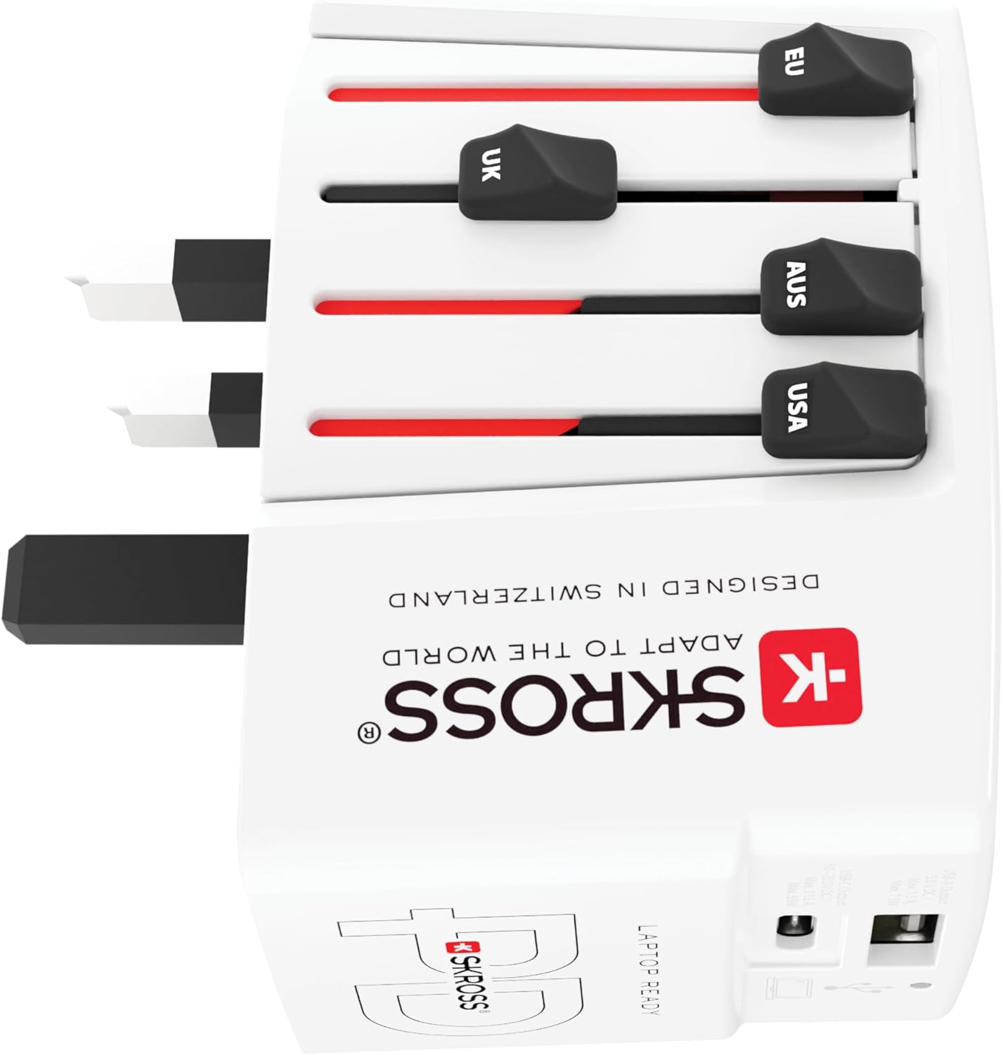 Skross - Adaptateur de voyage MUV PRO 3 pôles + 1 USB charge rapide + 1 Type C 3250 mA Blanc - flash vidéo