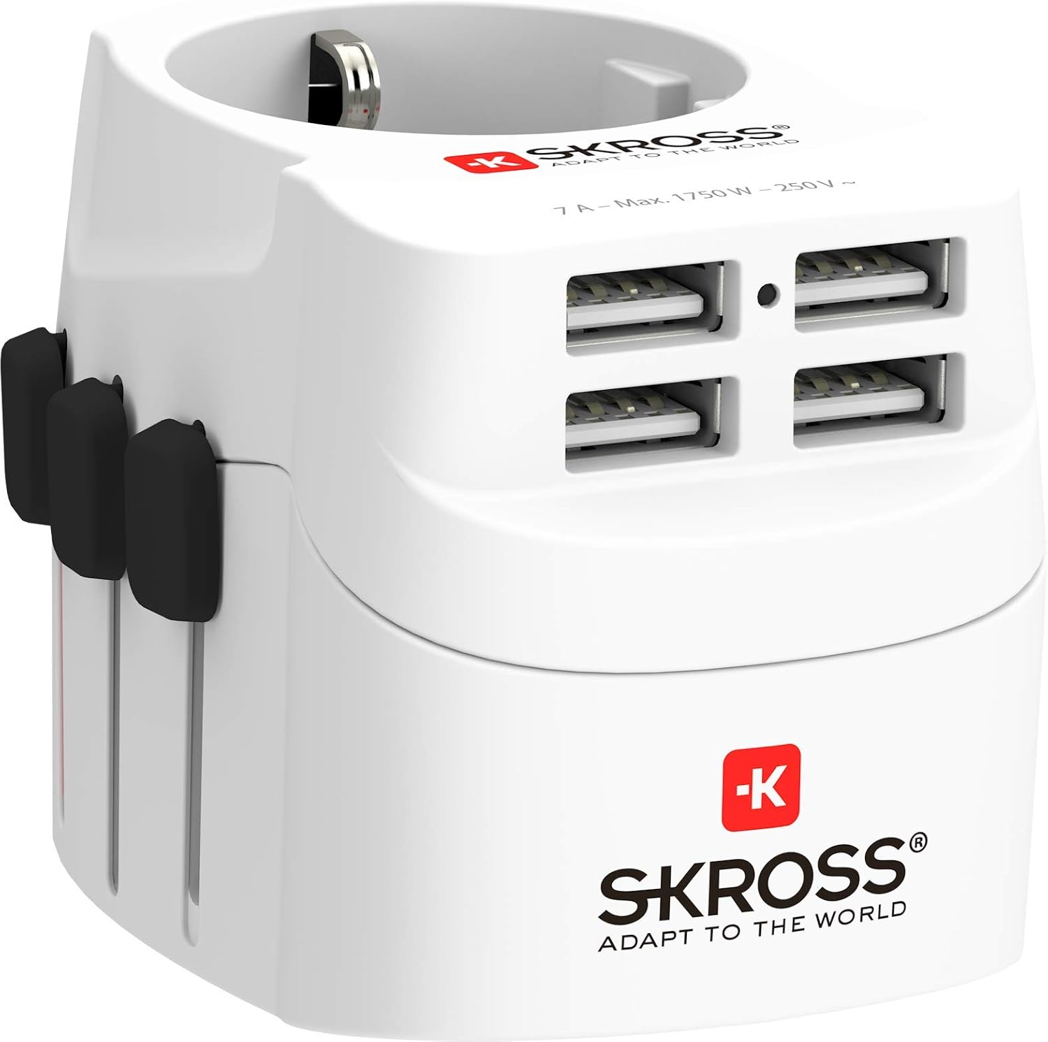 Skross - World Travel Adapter with Ground Plugs (no Swiss & Italy) + 4 USB SLOT 2400 mA White