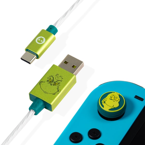 Numskull - Le Grinch - Câble de charge LED USB-C et poignées de pouce pour Xbox Series S/X, PS5 et Nintendo Switch, Switch Lite, Switch OLED - flash vidéo