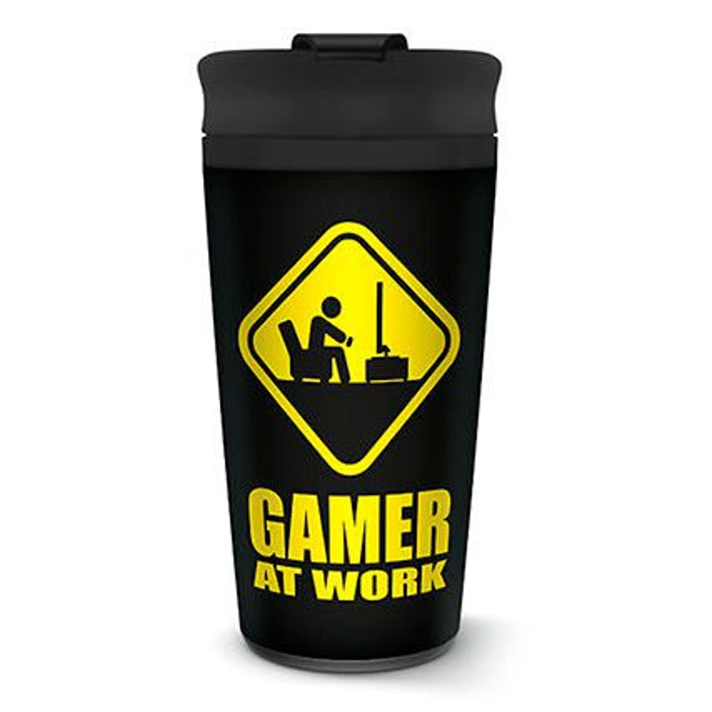 Gamer At Work - Panneau d'Avertissement Mug Transportable en Métal 450ml