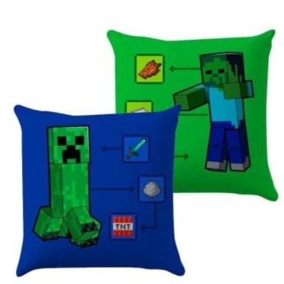 Minecraft - Coussin décoratif en polyester Creeper et Zombie 35cm - flash vidéo