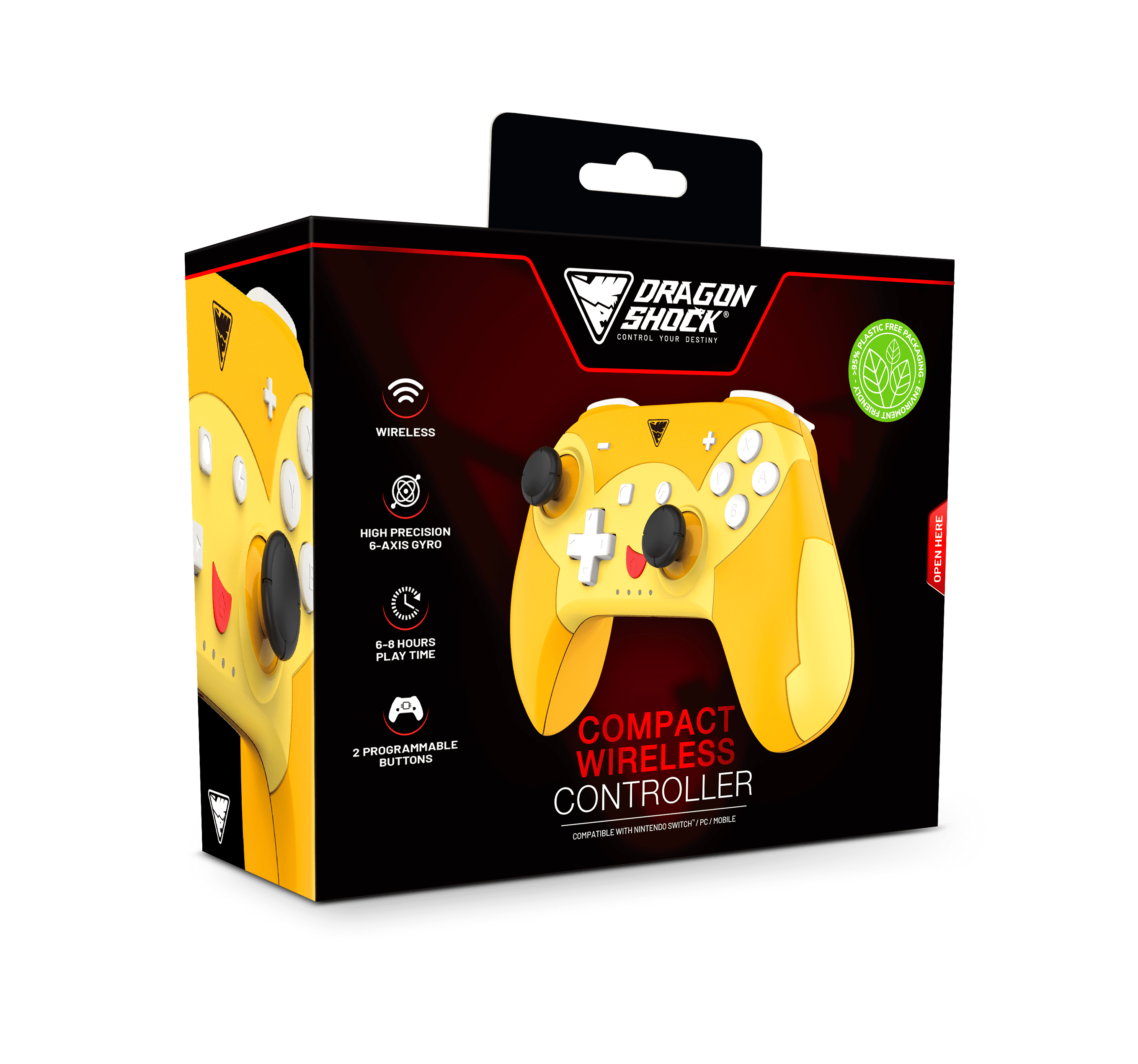 DragonShock - Manette compacte sans fil Bluetooth PopTop Pika pour Nintendo Switch et Switch OLED - flash vidéo