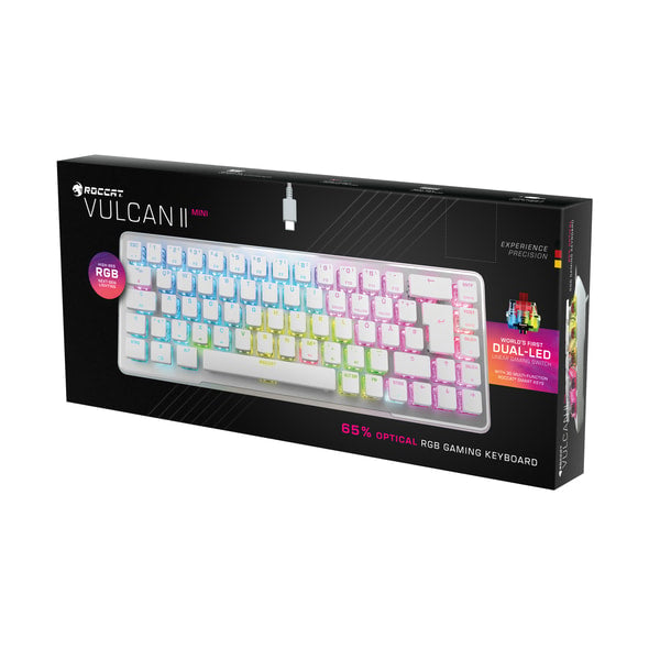 Roccat - Clavier de jeu mécanique optique Vulcan II Mini Blanc avec éclairage RGB - Disposition QWERTY américaine - flash vidéo