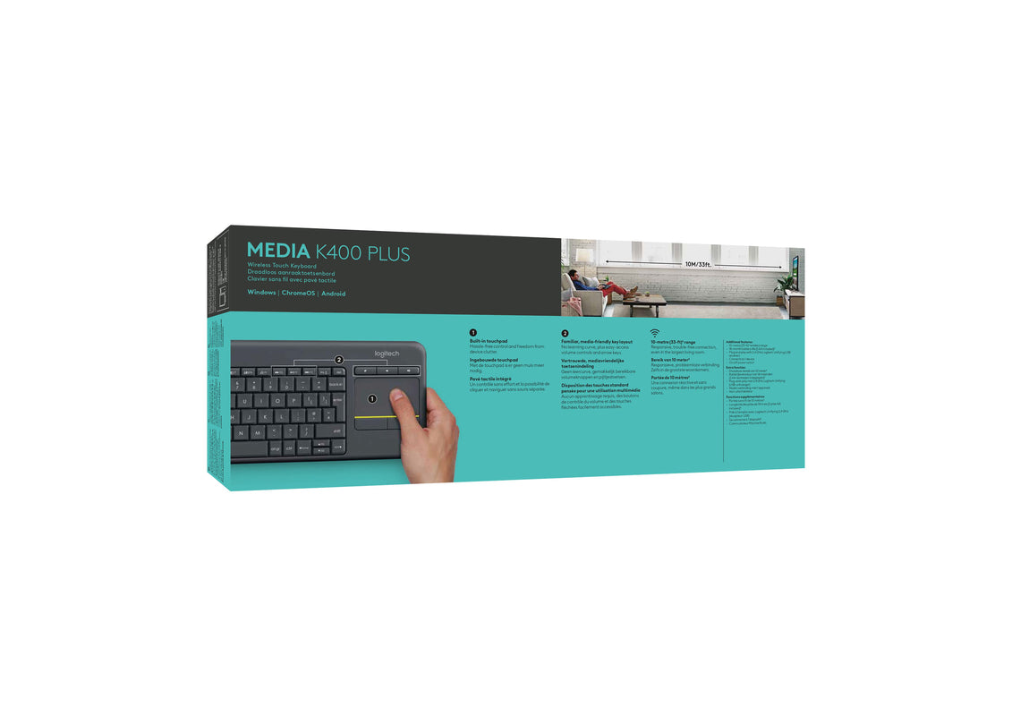 Logitech Clavier tactile professionnel sans fil K400+ Noir Azerty BE