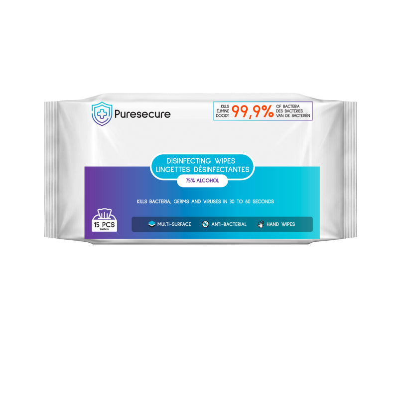 PureSecure - Bundle Lingettes désinfectantes biocide Pack de 15 par 10