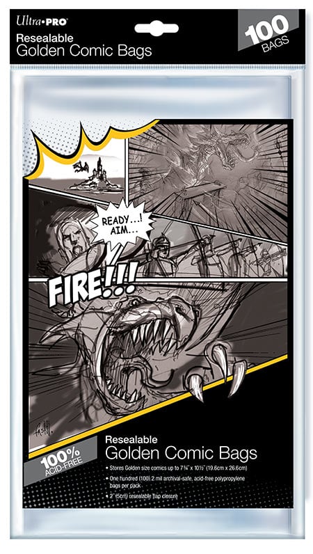 Ultra Pro - Sachet de 100 protèges comics refermable taille golden (19.5 x 24 cm) - flash vidéo