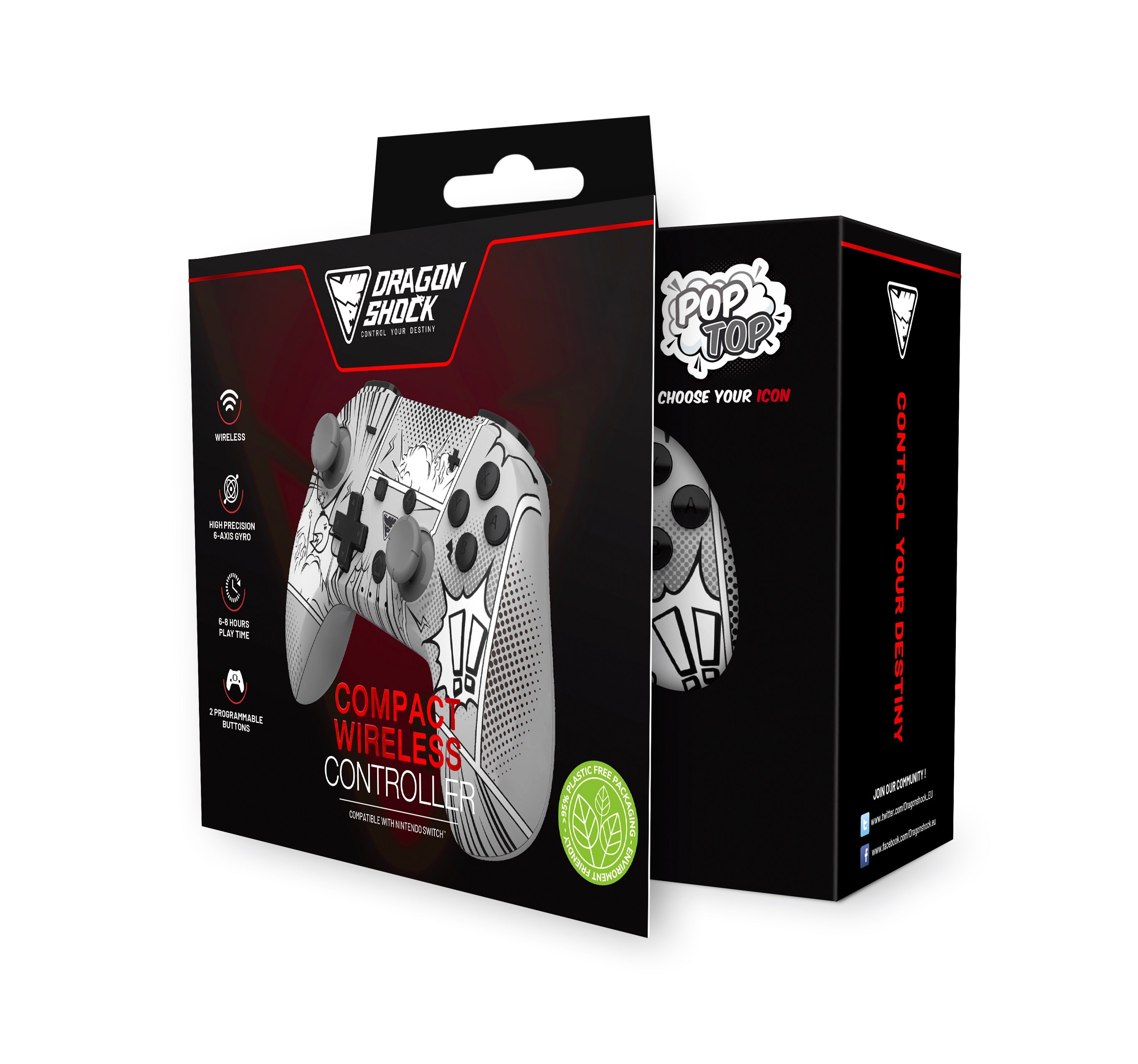 DragonShock - Manette compacte sans fil Bluetooth PopTop Manga pour Nintendo Switch et Switch OLED - flash vidéo