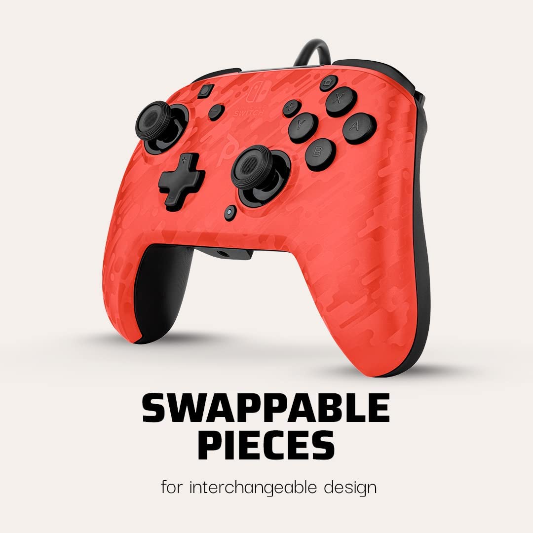 PDP - Manette filaire Faceoff Deluxe+ Audio Rouge camouflage pour Nintendo Switch et Switch OLED