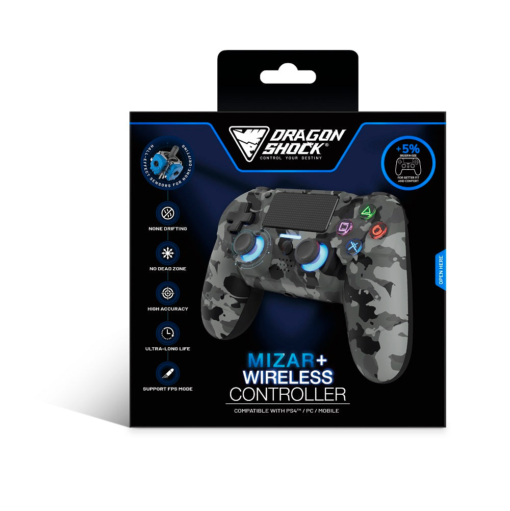 DragonShock - MIZAR+ - Manette sans fil Bluetooth Gris Intégral Camouflage pour PS4, PC et Mobile
