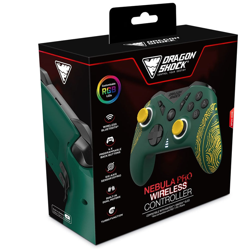 DragonShock - Manette sans fil NEBULA PRO Vert Velours pour Switch, Switch Lite, Switch OLED, PS3, PC et Android