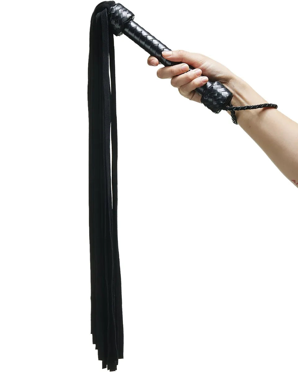 Fouet noir en cuir véritable de 76cm avec 36 lanières - flash vidéo