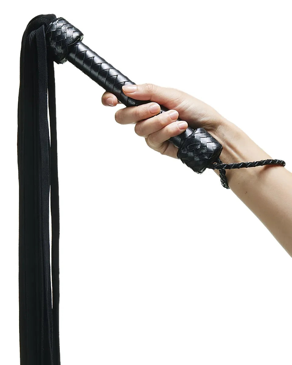 Fouet noir en cuir véritable de 76cm avec 36 lanières - flash vidéo