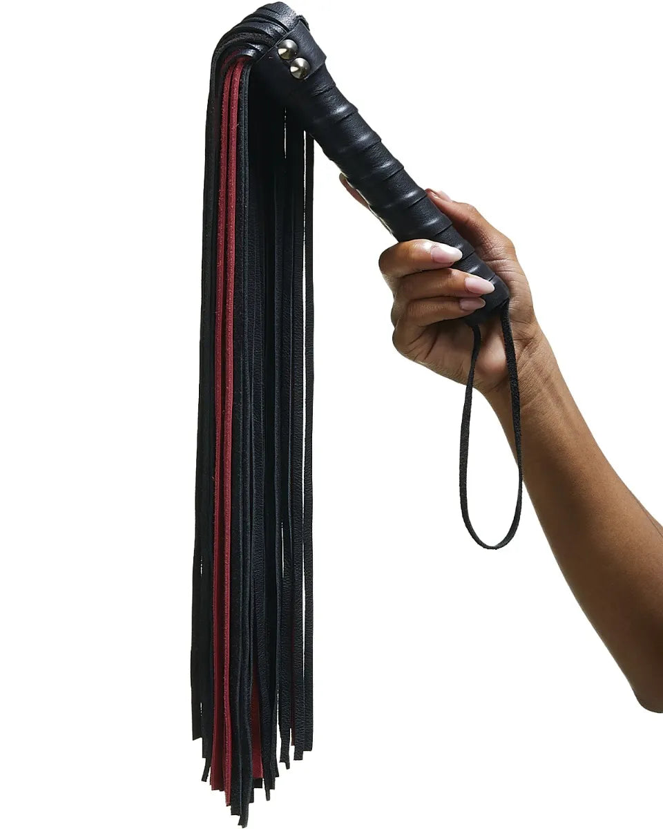 Fouet bicolore de 61cm en cuir véritable avec 76 lanières - flash vidéo