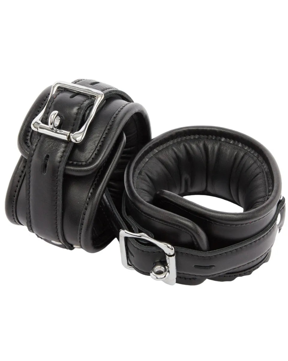 Menottes chevilles noires en cuir véritable avec rembourrage - flash vidéo