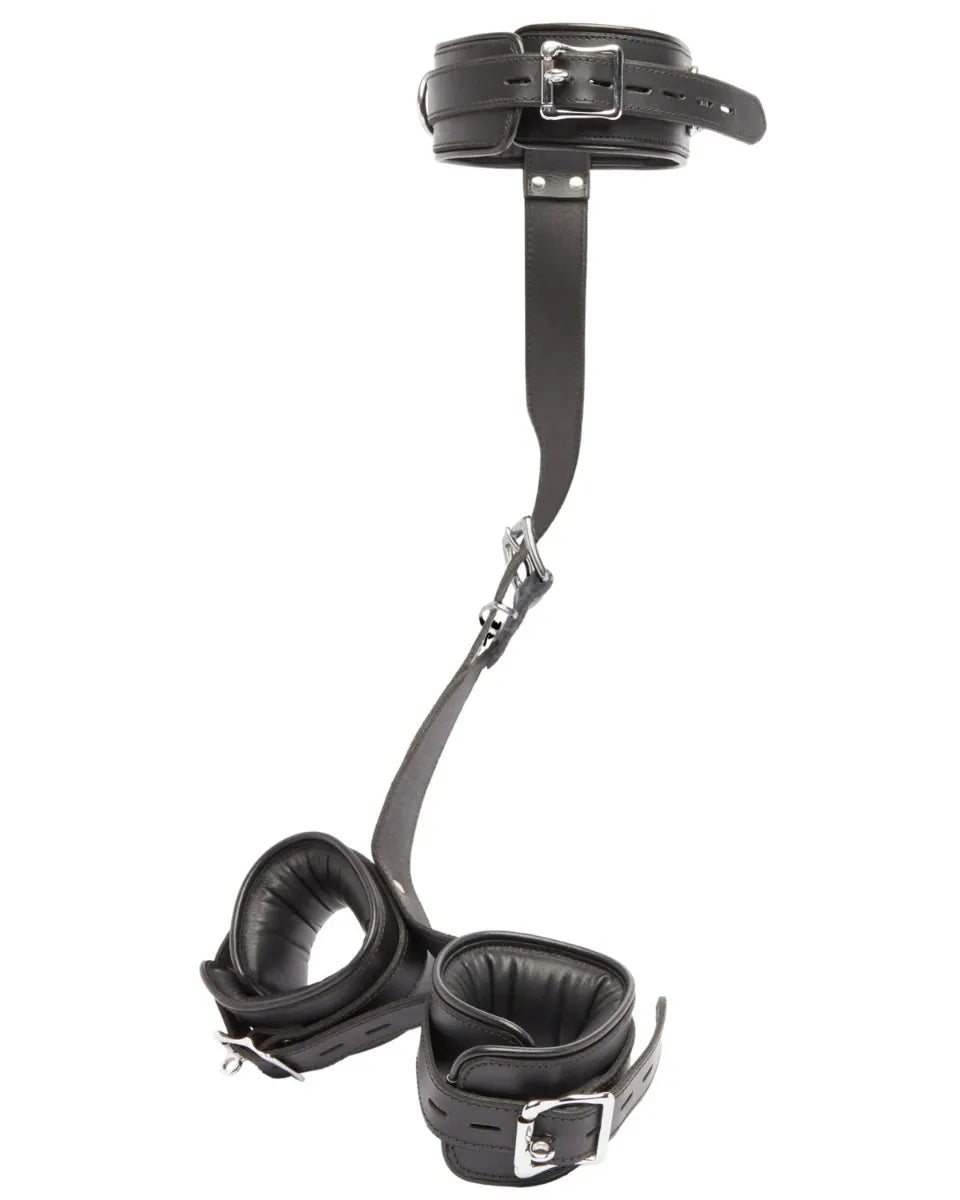 Kit d'attaches en cuir véritable avec collier et menottes rembourrés - flash vidéo