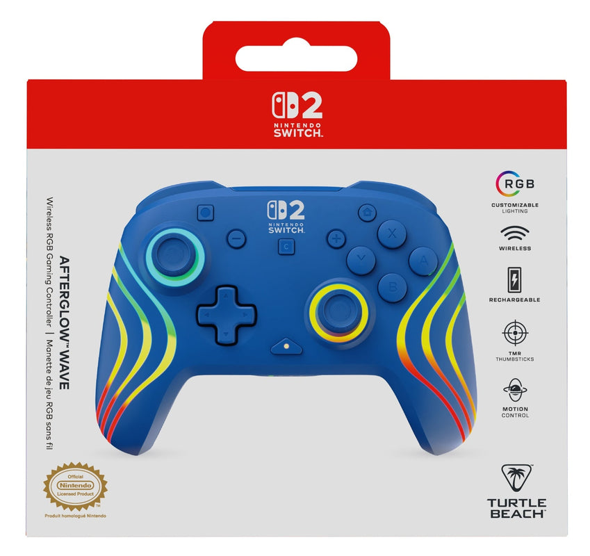 Turtle Beach - Manette de jeu RGB sans fil Afterglow Wave bleue pour Nintendo Switch 2, Switch, Switch Lite et Switch modèle OLED