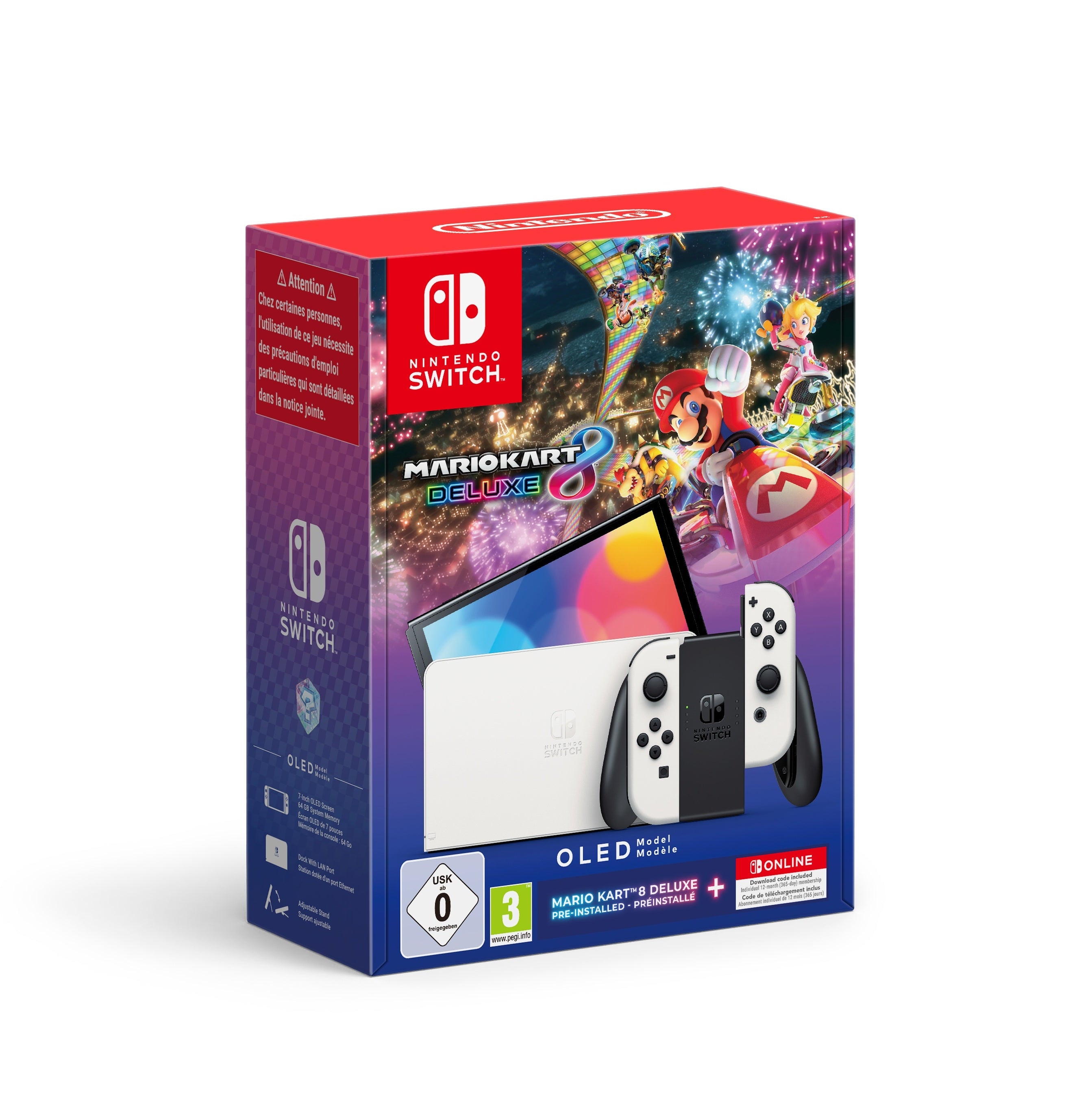 Nintendo Switch OLED Model White + Mario Kart 8 Deluxe + 12 months Nintendo Switch Online - flash vidéo