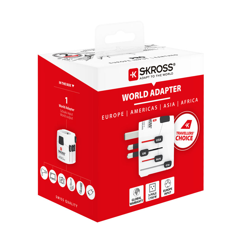 SKROSS - World Travel Adapter with Ground Plugs 7.0 AMP, without Schuko Top