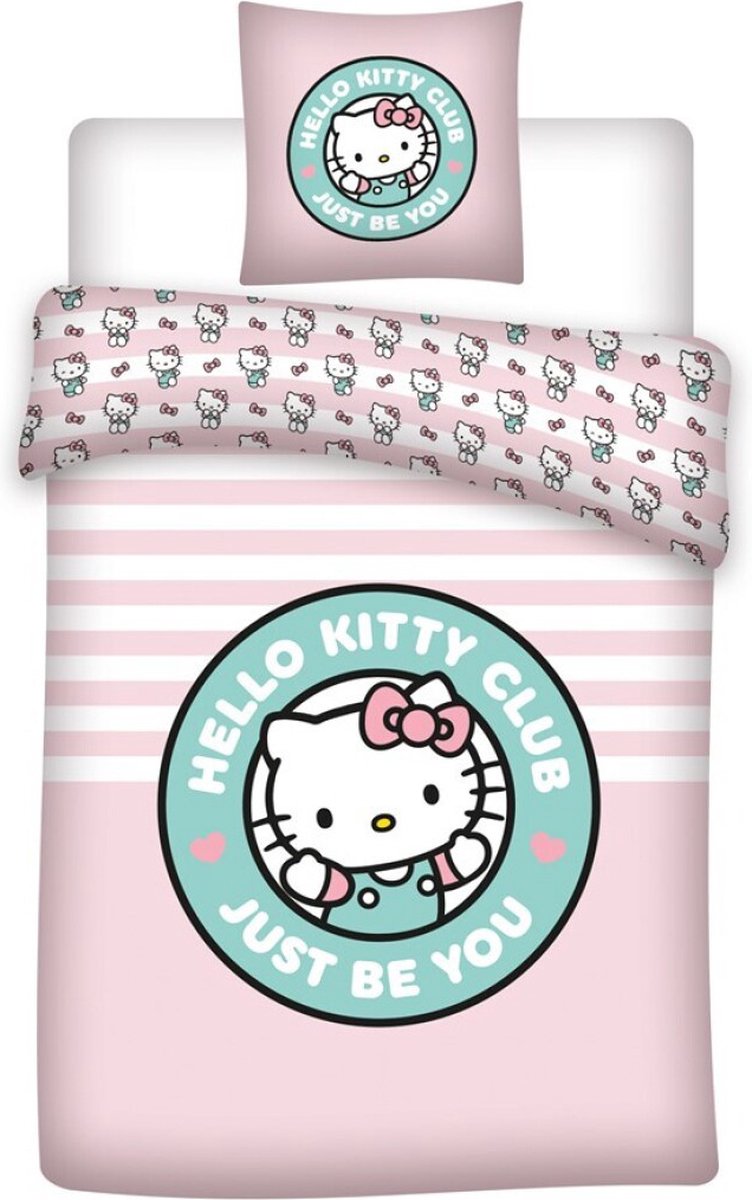 Hello Kitty - Housse de couette en Polycoton + 1 taie d'oreiller "Hello Kitty Club" (140x200cm + 65x65cm) - flash vidéo